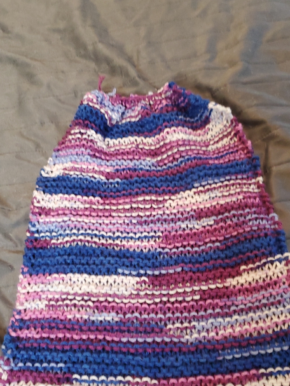 Handmade Knit Table Runner in Blue, Purple & White Stripes - Picture 3 of 3